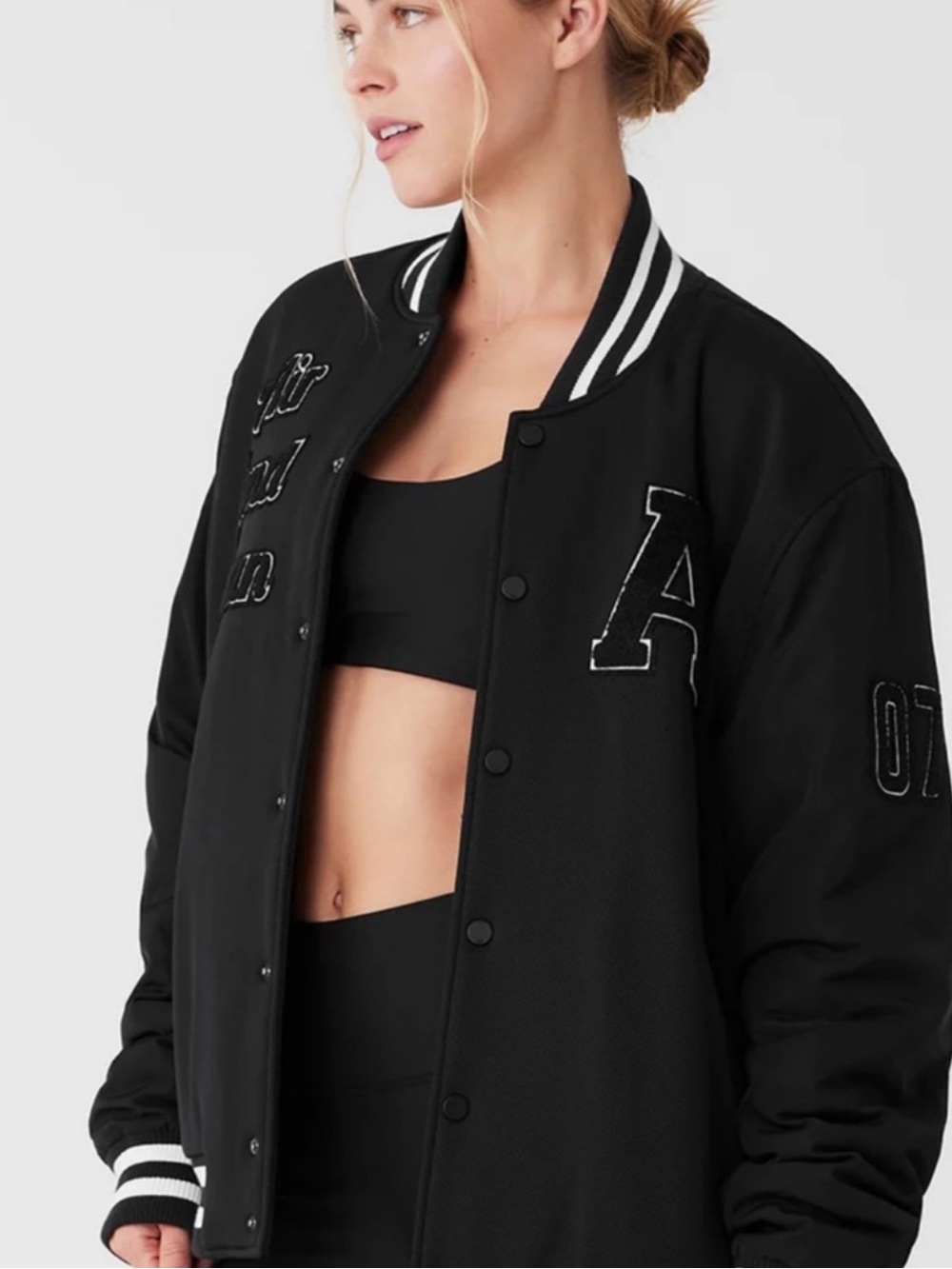 ALO Yoga GOAT Black Varsity Bomber Jacket